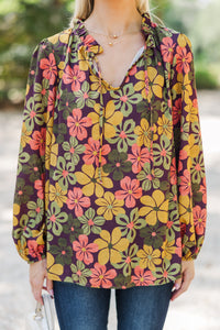 All In The Plan Olive Green Floral Blouse