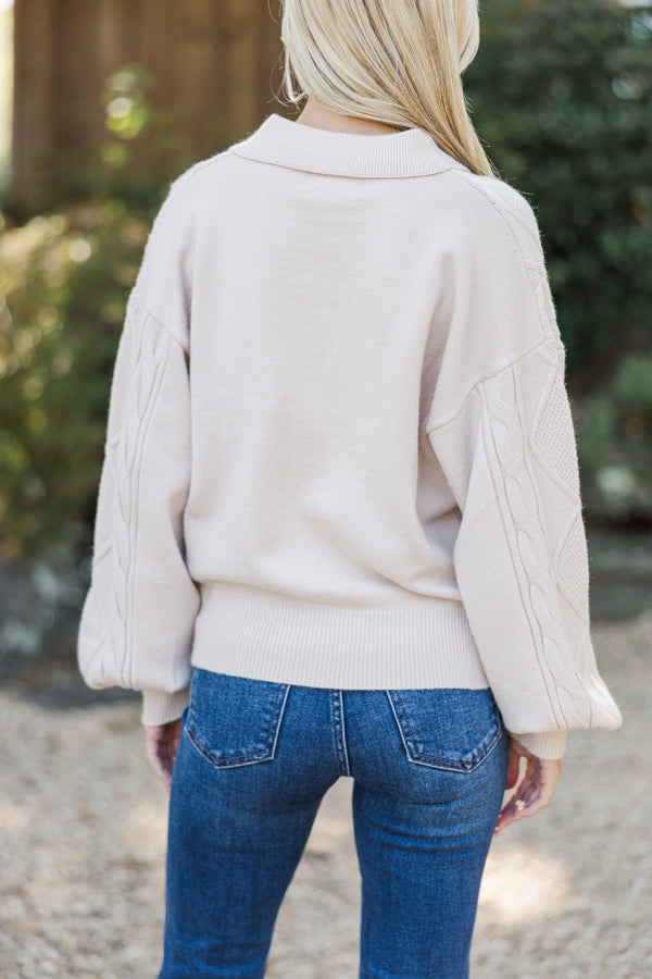 Talk Soon Taupe Cable Knit Sweater