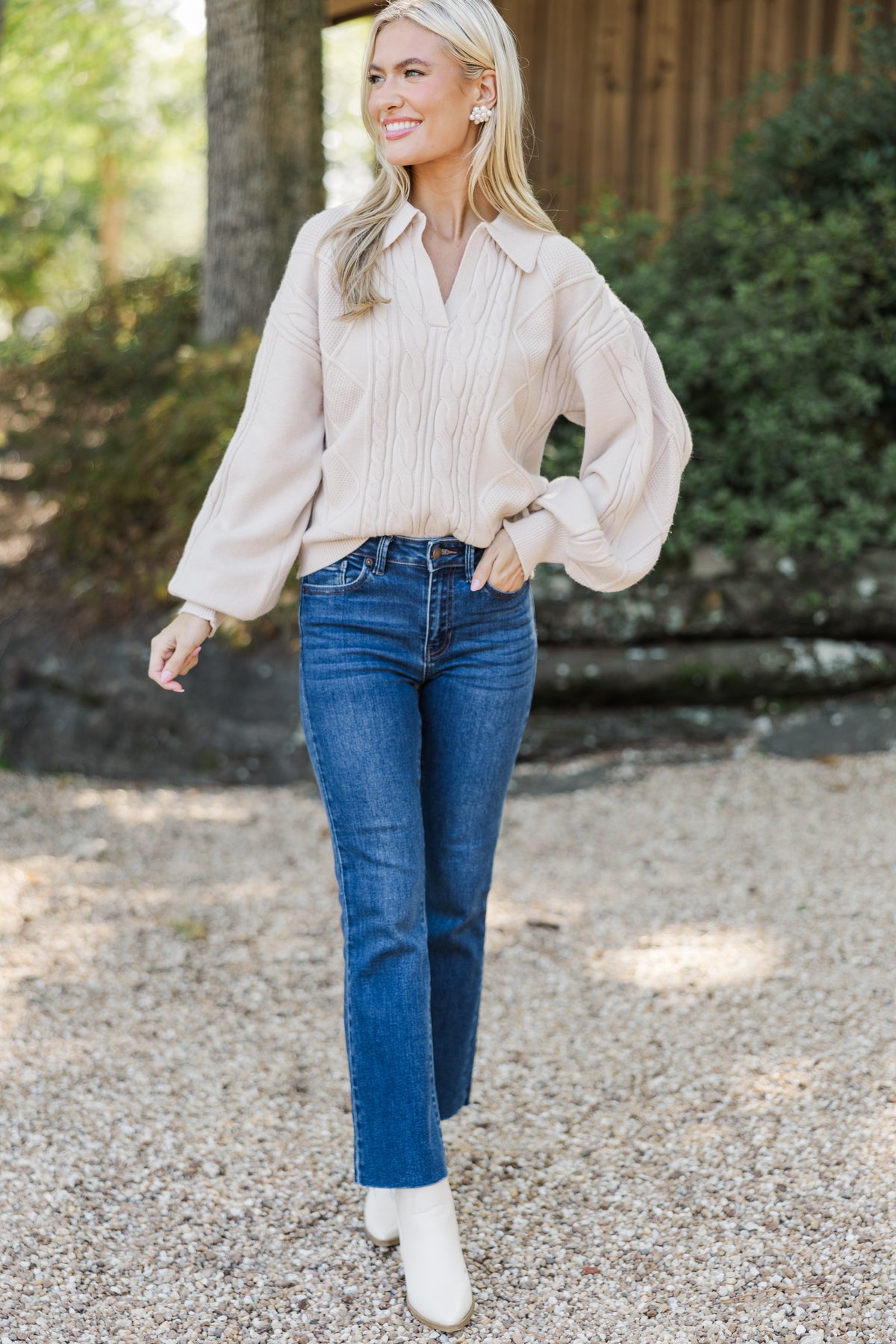 Talk Soon Taupe Cable Knit Sweater – Shop the Mint