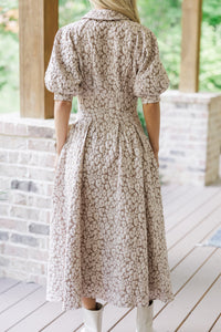 All Going To Plan Taupe Floral Brocade Midi Dress