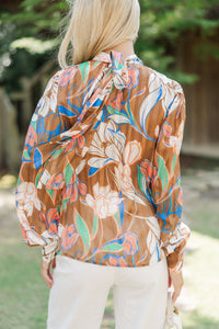 Think It Through Brown Floral Blouse