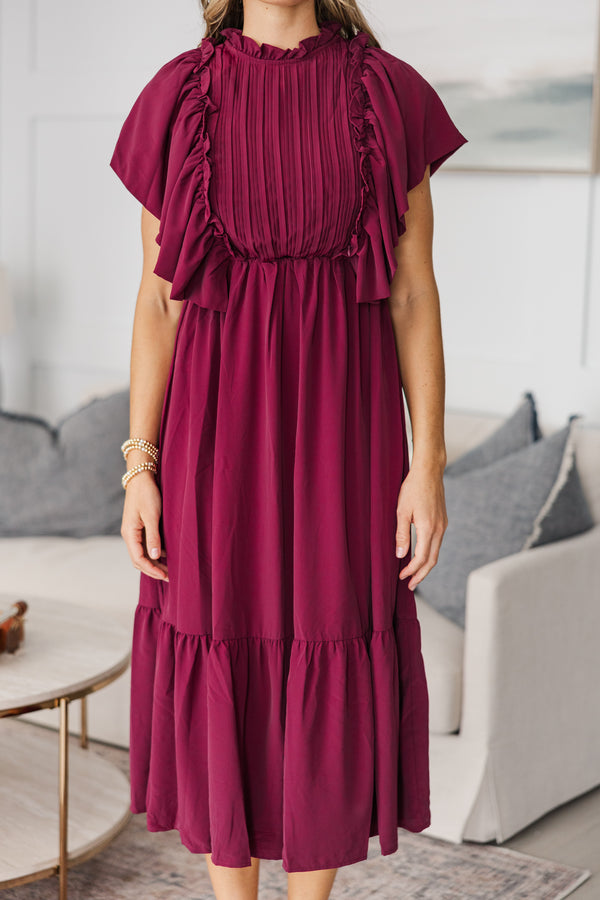 NURSING COLLECTION: All The Good Burgundy Red Ruffled Midi Dress