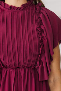 NURSING COLLECTION: All The Good Burgundy Red Ruffled Midi Dress