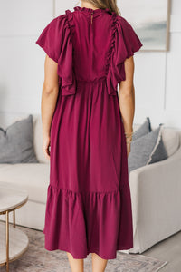 NURSING COLLECTION: All The Good Burgundy Red Ruffled Midi Dress