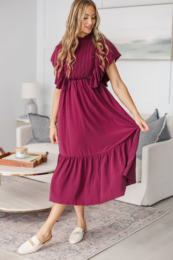 NURSING COLLECTION: All The Good Burgundy Red Ruffled Midi Dress