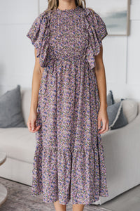 NURSING COLLECTION: All The Good Plum Ditsy Floral Ruffled Midi Dress