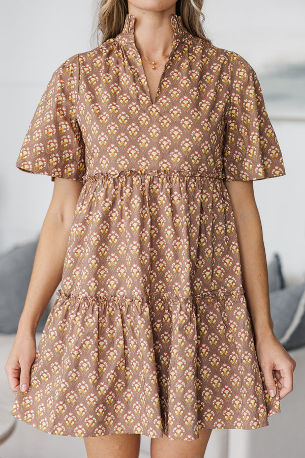 NURSING COLLECTION: Feeling Your Best Brown Medallion Dress