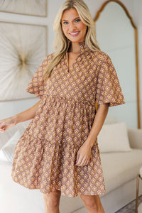 NURSING COLLECTION: Feeling Your Best Brown Medallion Dress