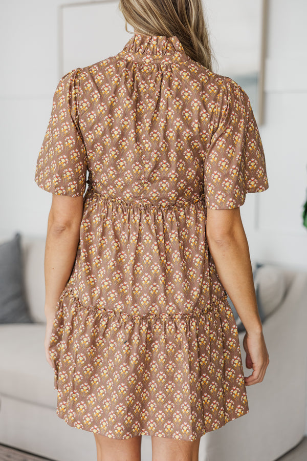 NURSING COLLECTION: Feeling Your Best Brown Medallion Dress