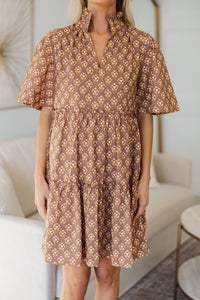 NURSING COLLECTION: Feeling Your Best Brown Medallion Dress