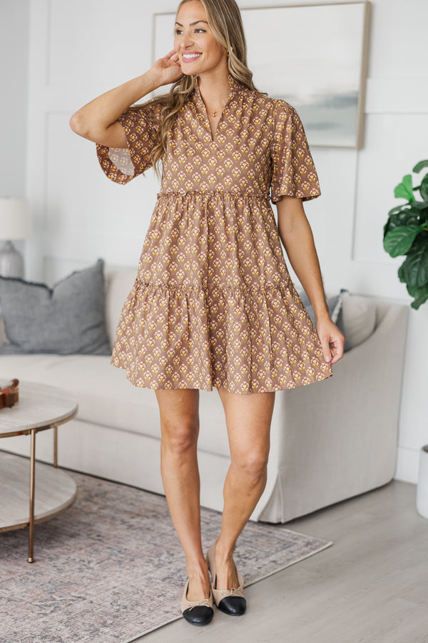 NURSING COLLECTION: Feeling Your Best Brown Medallion Dress