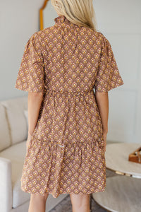 NURSING COLLECTION: Feeling Your Best Brown Medallion Dress