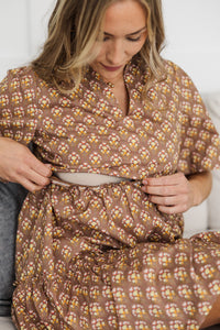 NURSING COLLECTION: Feeling Your Best Brown Medallion Dress