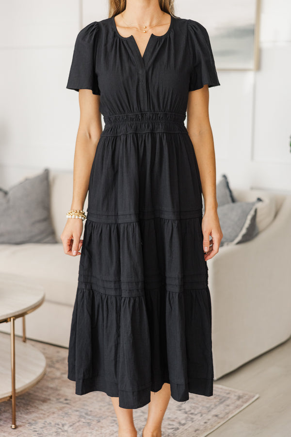 NURSING COLLECTION: It's In The Air Black Tiered Midi Dress