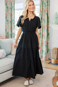 NURSING COLLECTION: It's In The Air Black Tiered Midi Dress