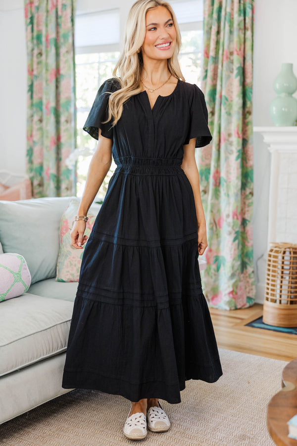 NURSING COLLECTION: It's In The Air Black Tiered Midi Dress