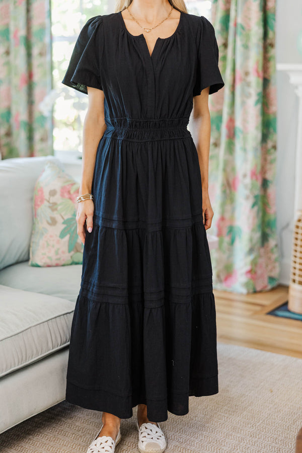 NURSING COLLECTION: It's In The Air Black Tiered Midi Dress