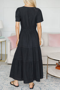NURSING COLLECTION: It's In The Air Black Tiered Midi Dress
