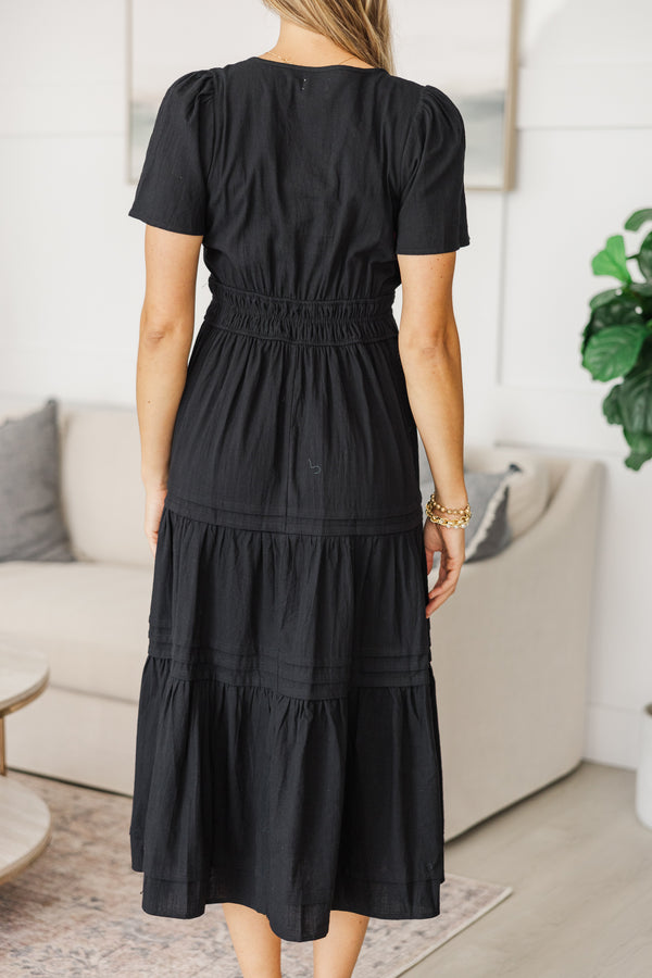 NURSING COLLECTION: It's In The Air Black Tiered Midi Dress