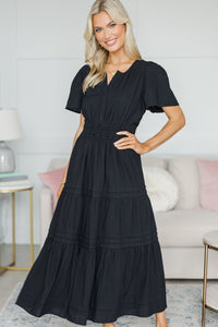NURSING COLLECTION: It's In The Air Black Tiered Midi Dress