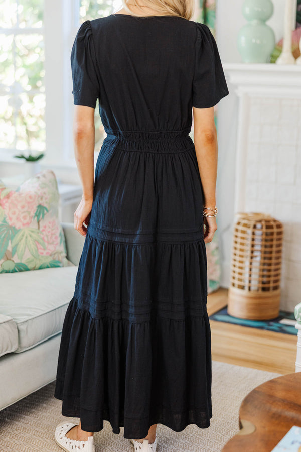 NURSING COLLECTION: It's In The Air Black Tiered Midi Dress