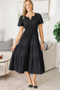 NURSING COLLECTION: It's In The Air Black Tiered Midi Dress