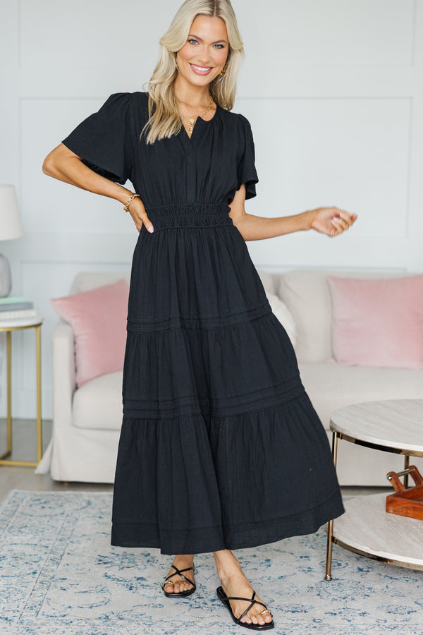NURSING COLLECTION: It's In The Air Black Tiered Midi Dress