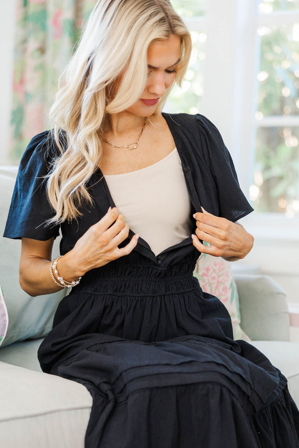 NURSING COLLECTION: It's In The Air Black Tiered Midi Dress