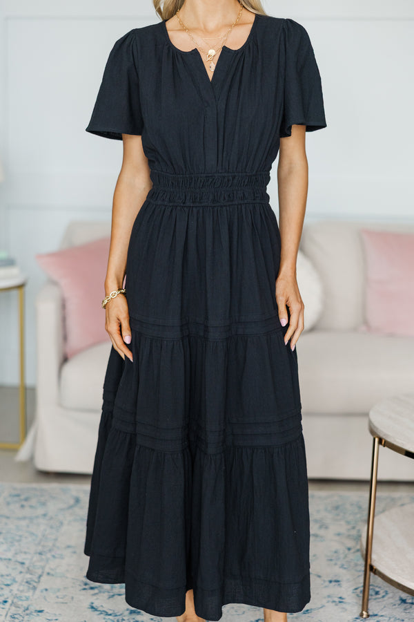 NURSING COLLECTION: It's In The Air Black Tiered Midi Dress