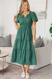 NURSING COLLECTION: It's In The Air Emerald Green Tiered Midi Dress