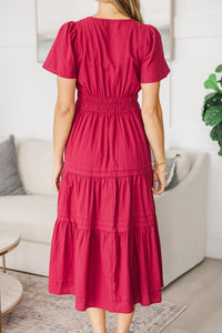 NURSING COLLECTION: It's In The Air Burgundy Red Tiered Midi Dress