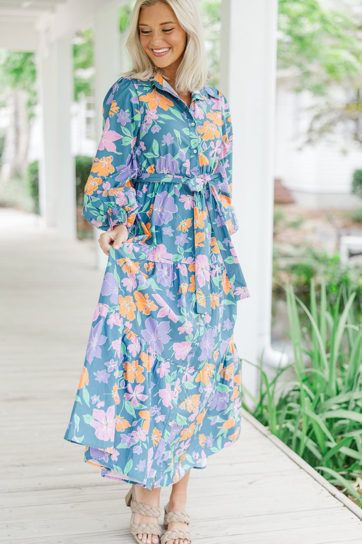 Back At It Blue Floral Maxi Dress, Medium - The Mint Julep Boutique