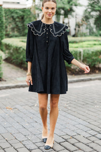 Sure Thing Black Scalloped Dress