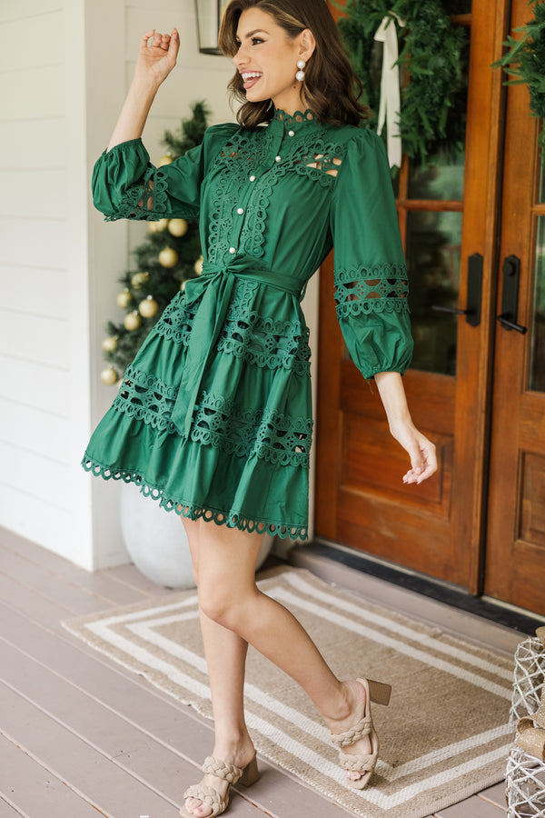 It's Your Story Forest Green Crochet Dress