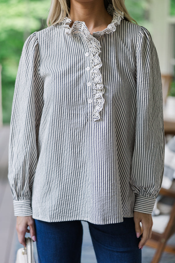 Feeling Feminine Navy Blue Striped Blouse