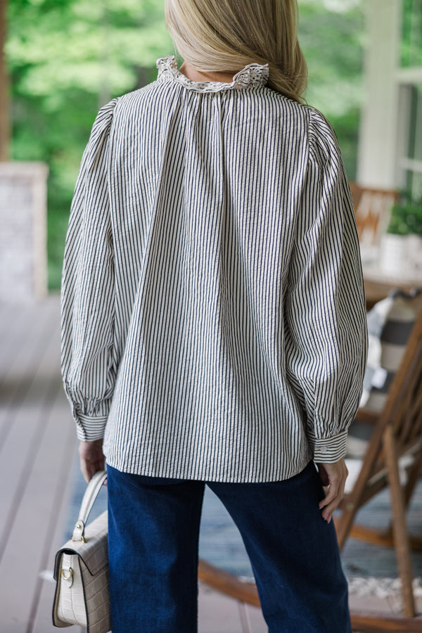 Feeling Feminine Navy Blue Striped Blouse