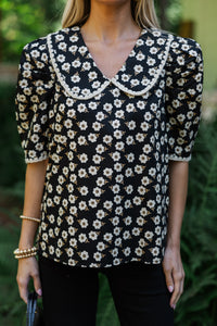 In Your Thoughts Black Floral Blouse