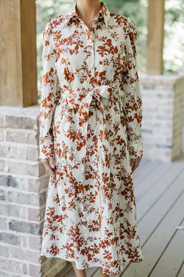 Fate: On Call Ivory/Brown Floral Midi Dress