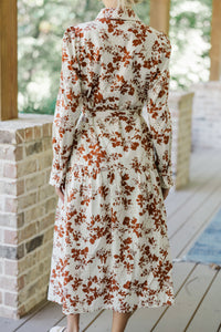 Fate: On Call Ivory/Brown Floral Midi Dress