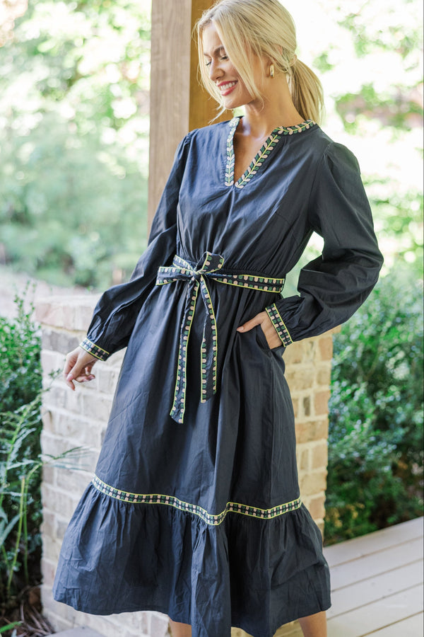embroidered day dress Floral Embroidered Antique Ivory Cotton Maxi A-Line Dress