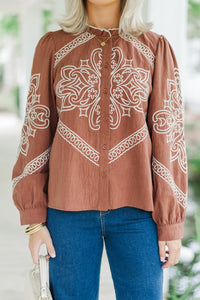 Western Discovories Mocha Brown Embroidered Blouse