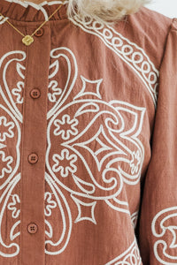 Western Discovories Mocha Brown Embroidered Blouse