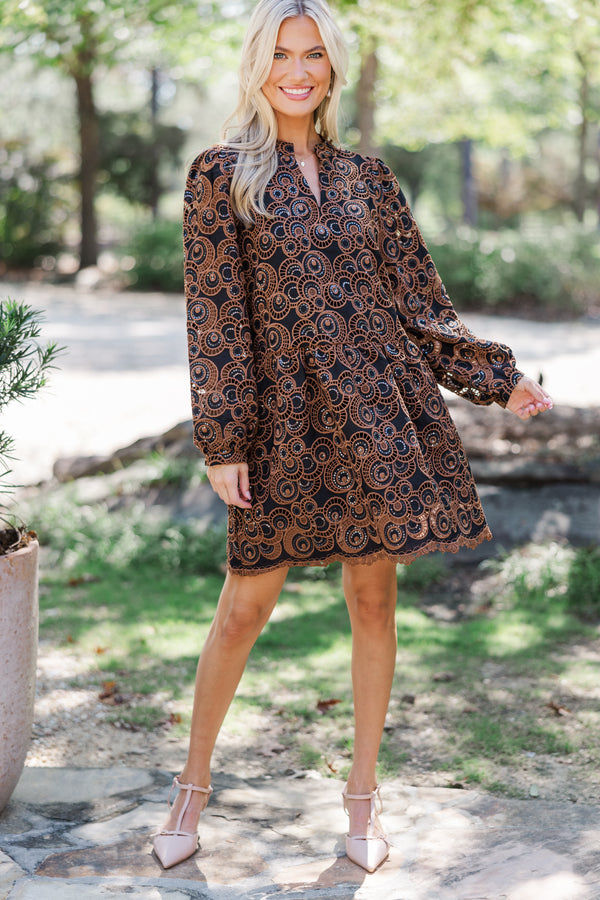 Out In Space Brown Embroidered Dress