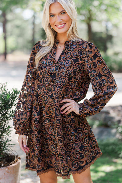 Out In Space Brown Embroidered Dress – Shop the Mint