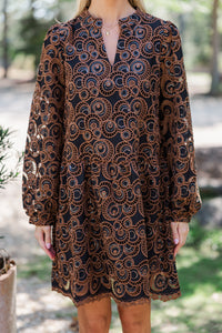 Out In Space Brown Embroidered Dress