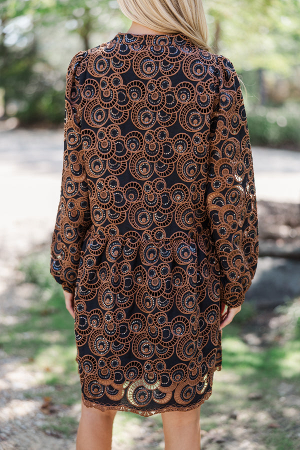 Out In Space Brown Embroidered Dress