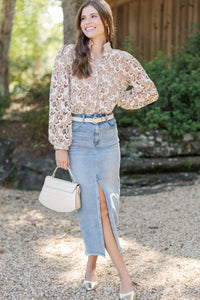 Feeling The Love Taupe Crochet Blouse