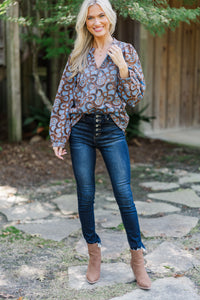 Out In Space Navy Blue Embroidered Blouse