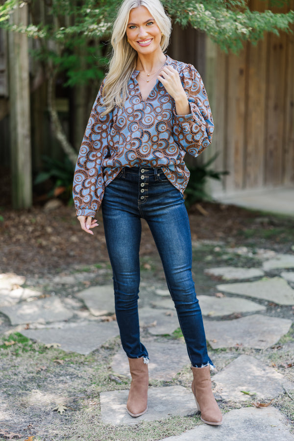 Out In Space Navy Blue Embroidered Blouse