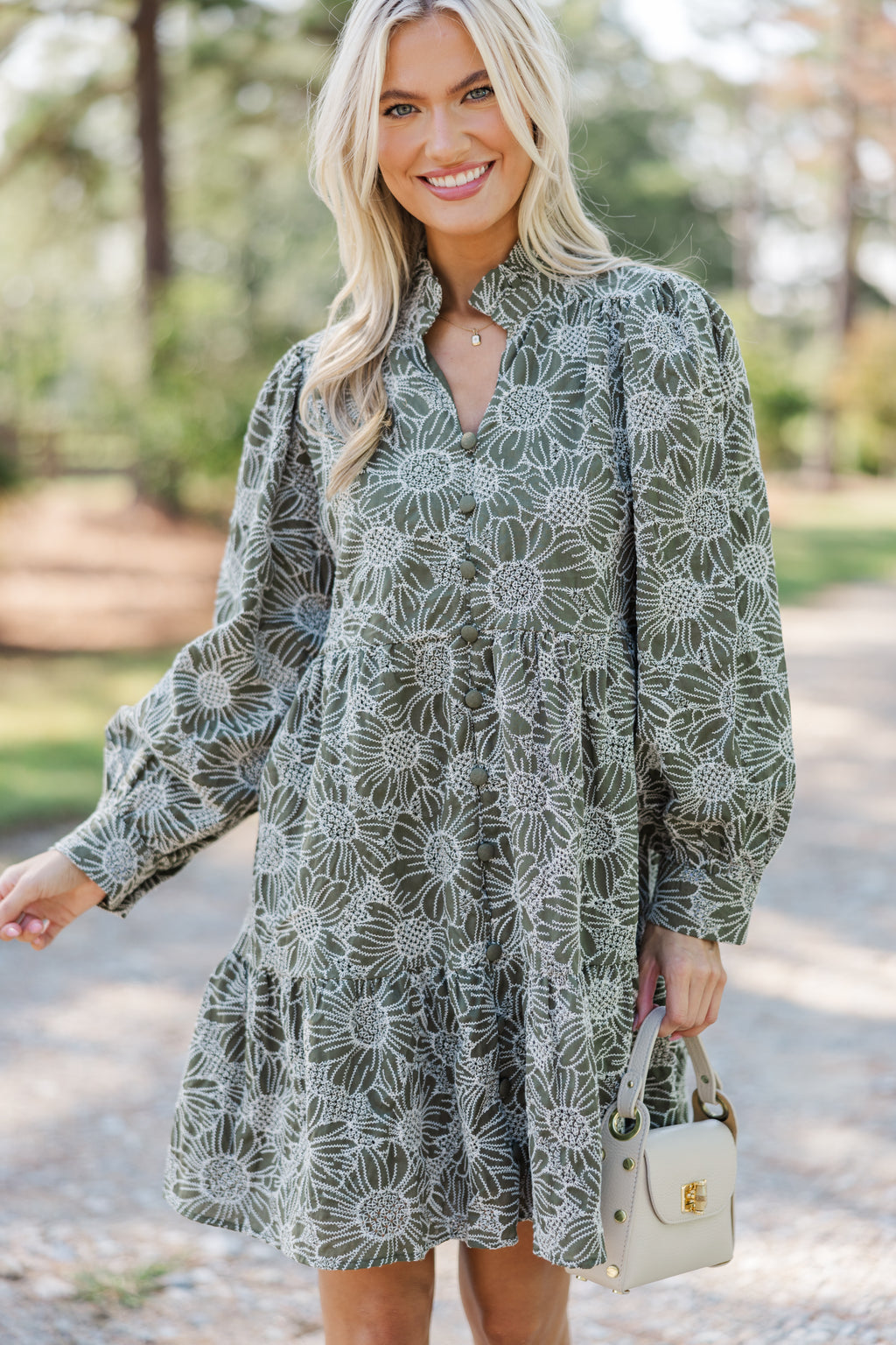 Thoughtful Wishes Olive Green Floral Dress – Shop the Mint